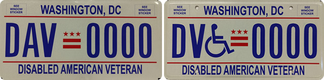 DC DMV Disabled American Veteran Tags